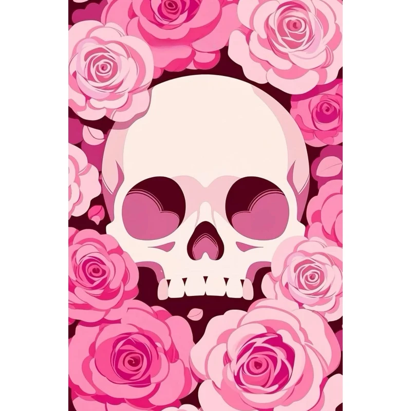 Resin Art Rose - لوحة فنية ماسية بتصميم جمجمة وردية،