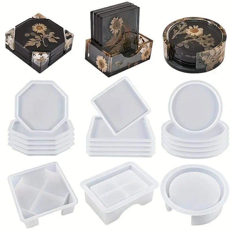 Resin Art Case - تتضمن مجموعة قوالب راتينج كوستر قطعة